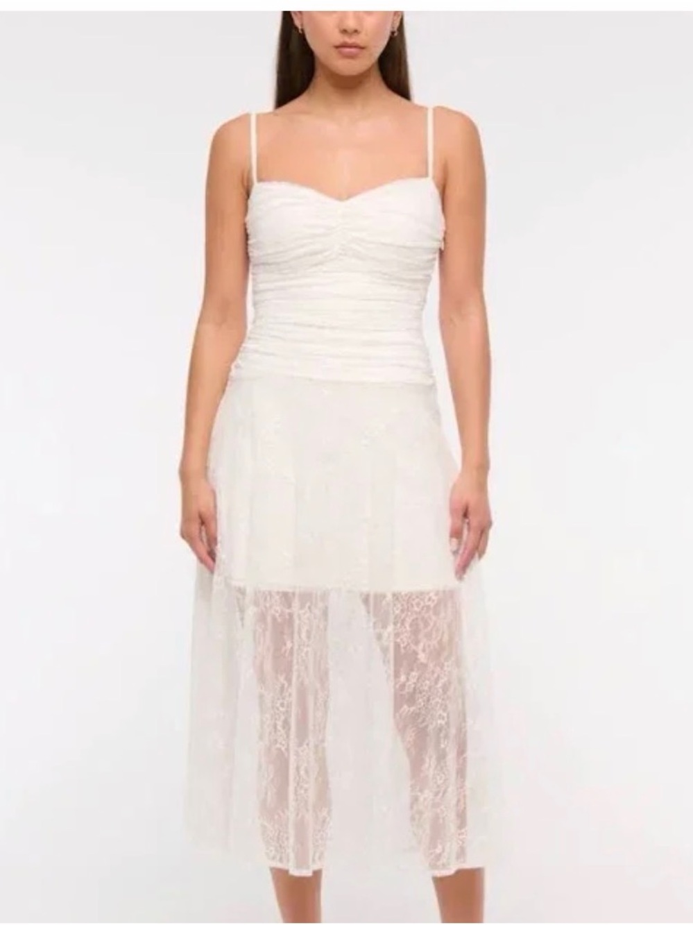 Abercrombie & Fitch White Lace Midi Dress with Sheer Skirt